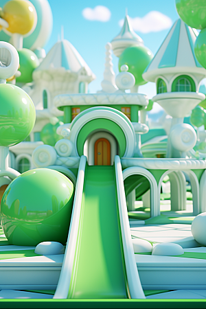 3D立体游乐园梦幻童趣渲染图