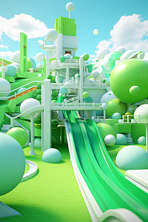 3D立体游乐园梦幻模型渲染图
