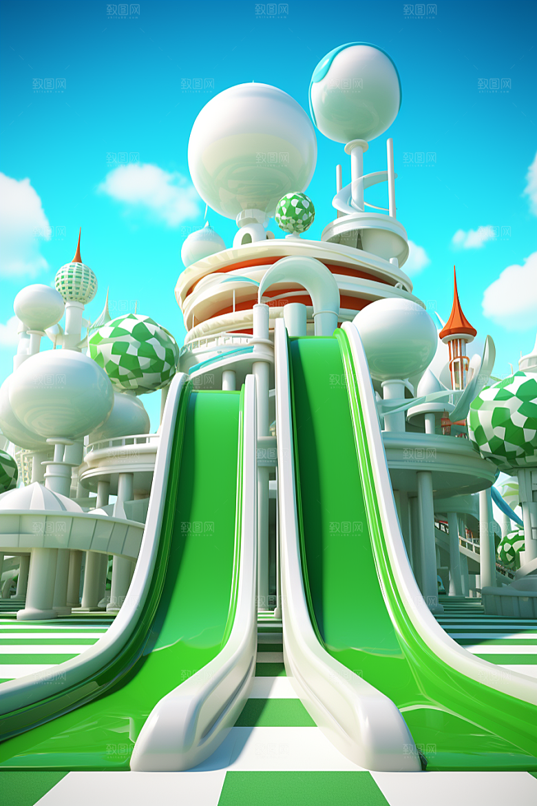 3D立体游乐园儿童乐园童趣渲染图