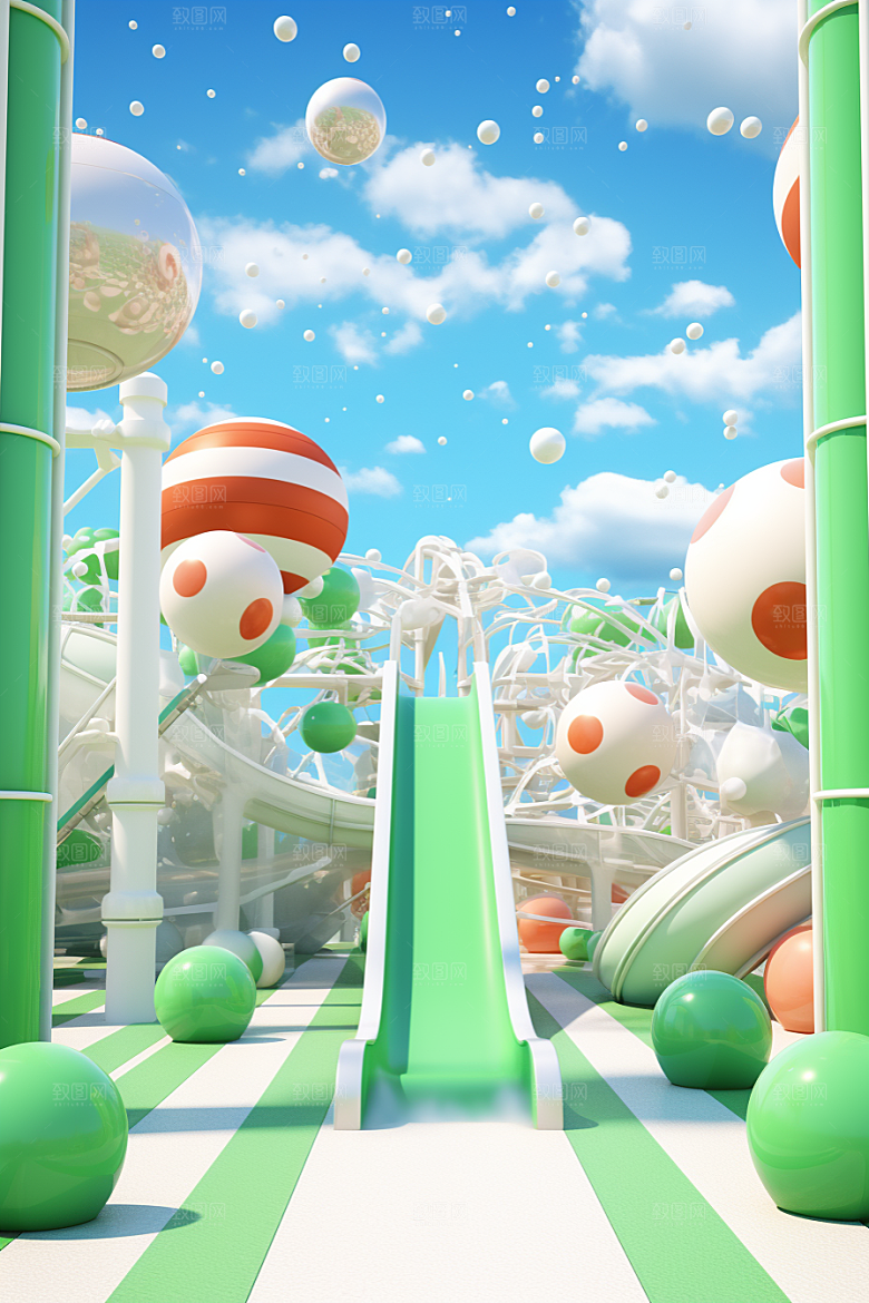 3D立体游乐园儿童乐园模型渲染图