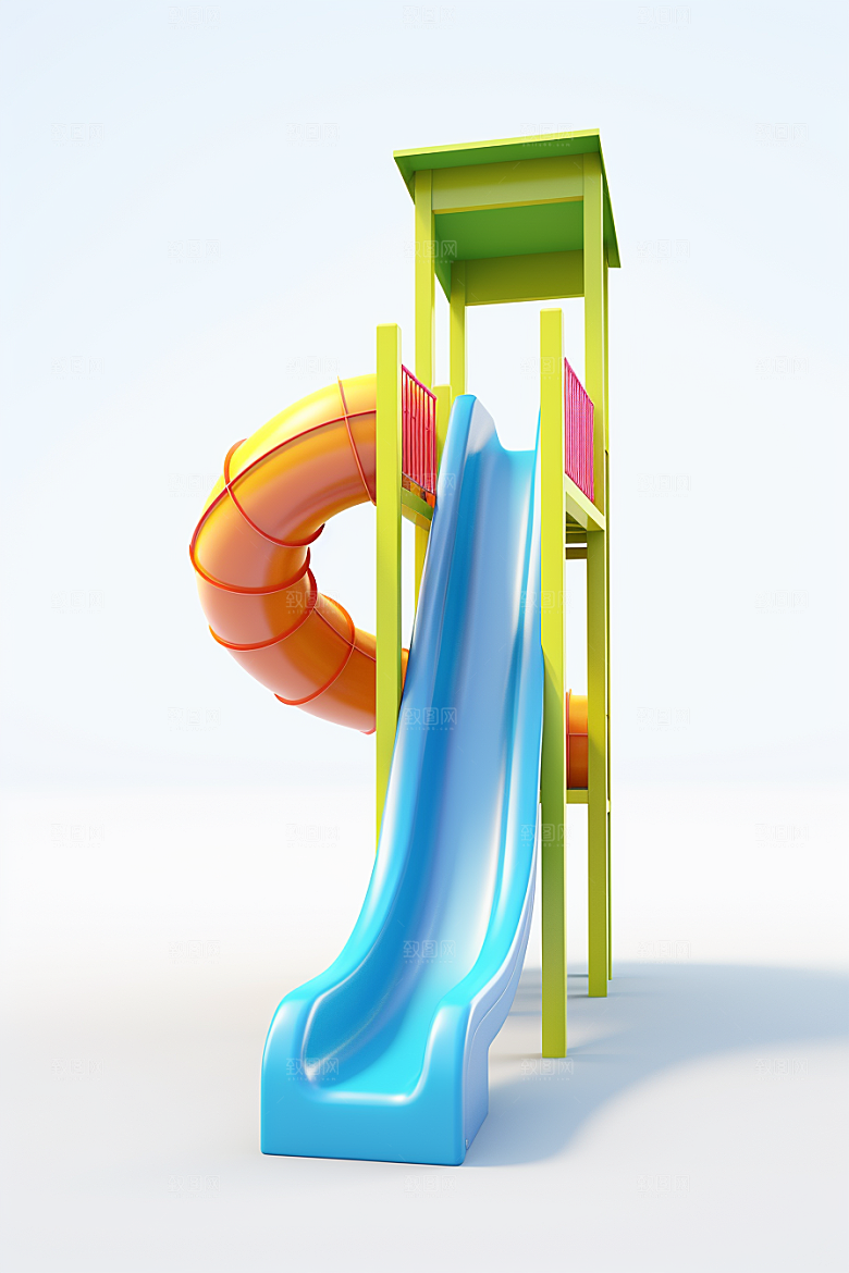 3D立体游乐园彩色滑滑梯渲染图