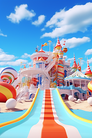 3D立体游乐园儿童乐园梦幻渲染图
