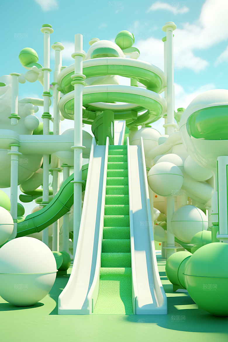 3D立体游乐园彩色梦幻渲染图