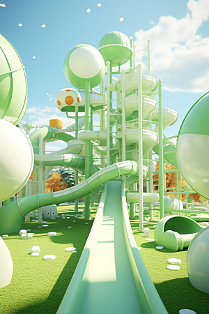 3D立体游乐园可爱彩色渲染图