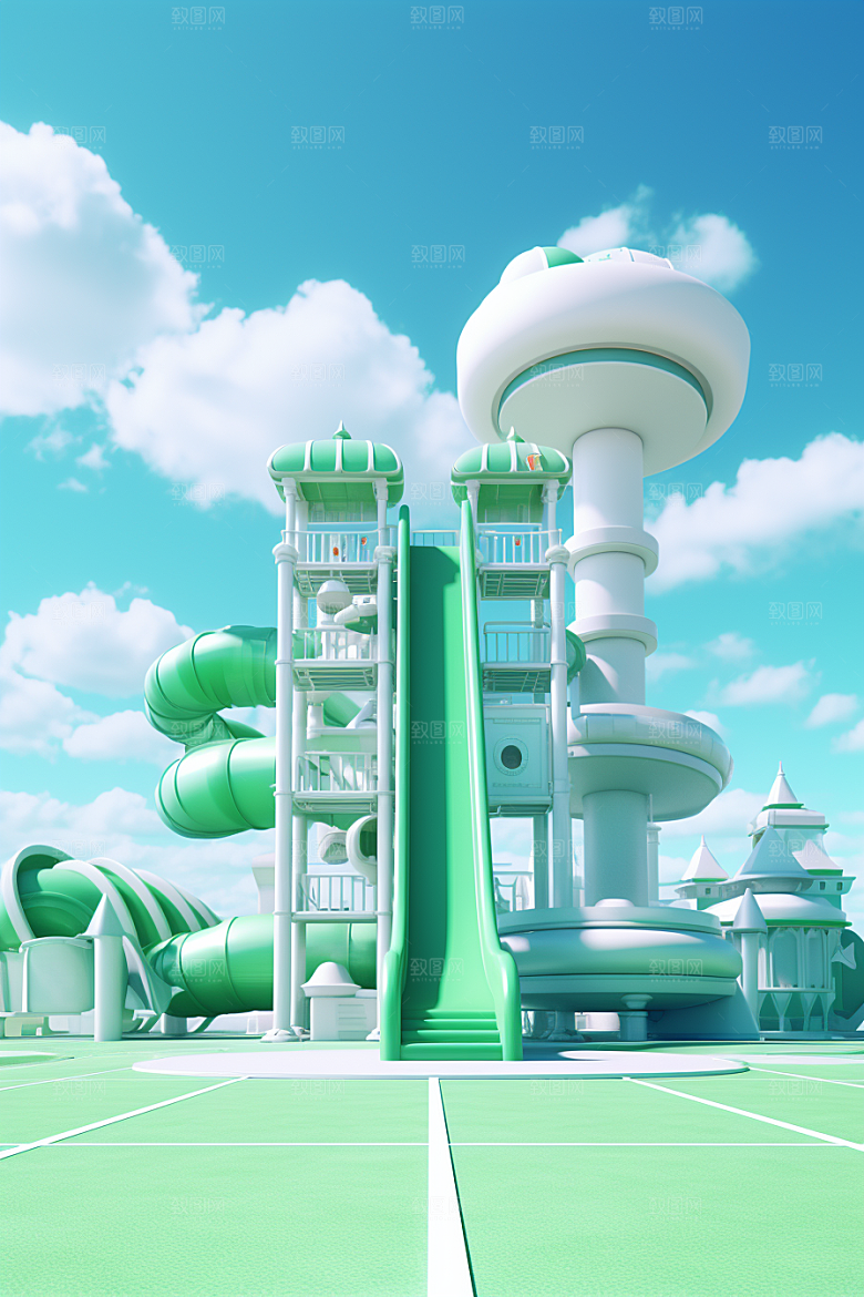 3D立体游乐园彩色梦幻渲染图