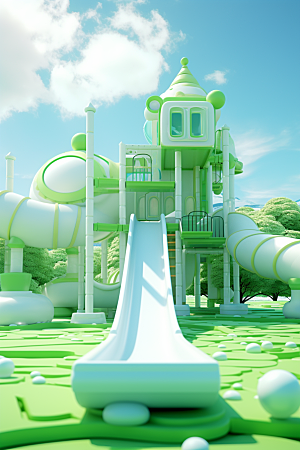 3D立体游乐园梦幻儿童乐园渲染图