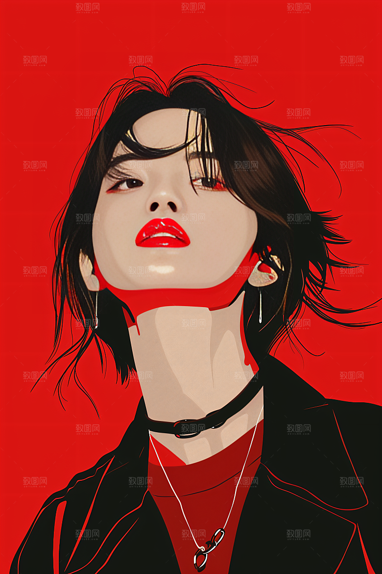 彩色潮流人物撞色平面插画