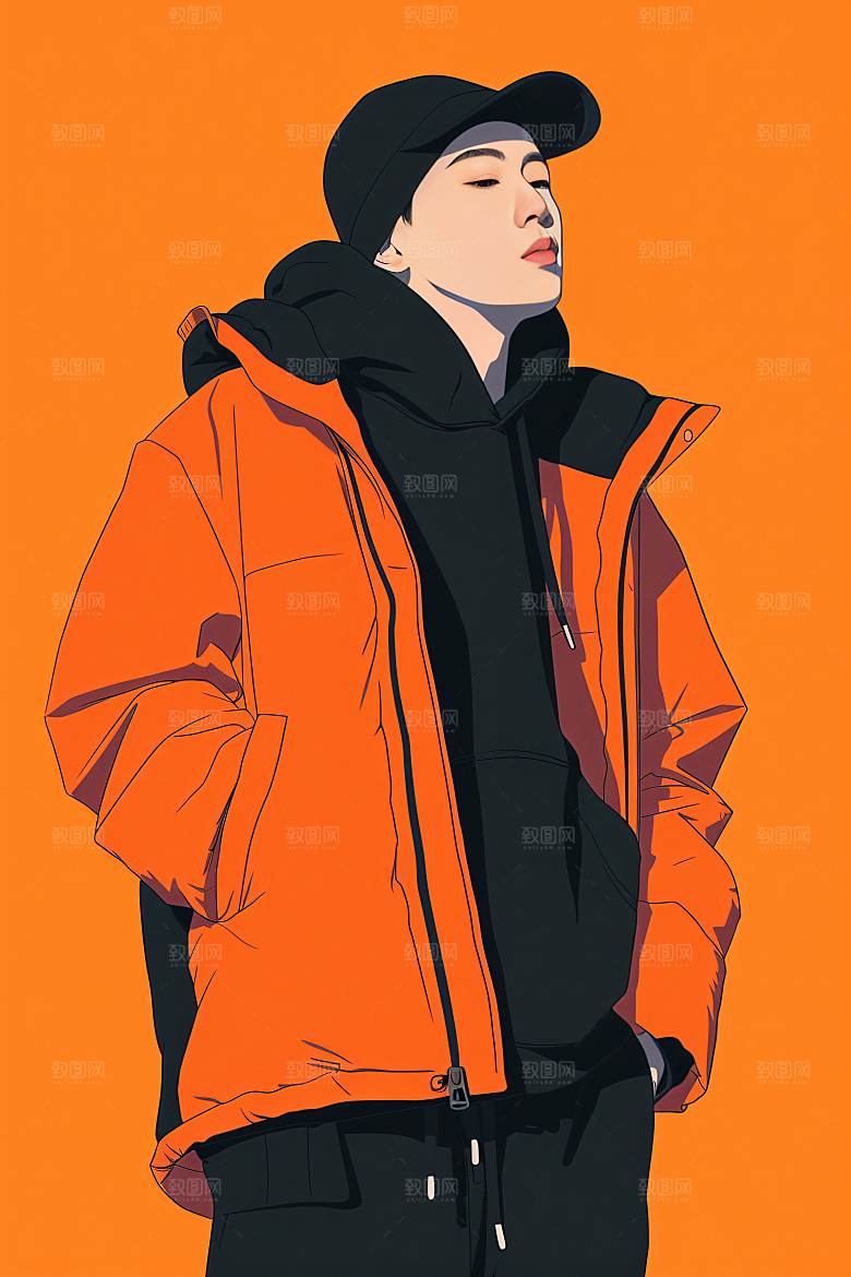 彩色潮流人物橙色对比色插画