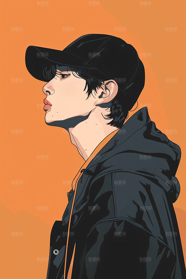 彩色潮流人物对比色平面插画