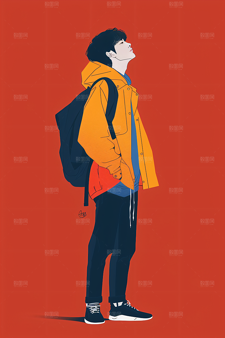 彩色潮流人物橙色高清插画