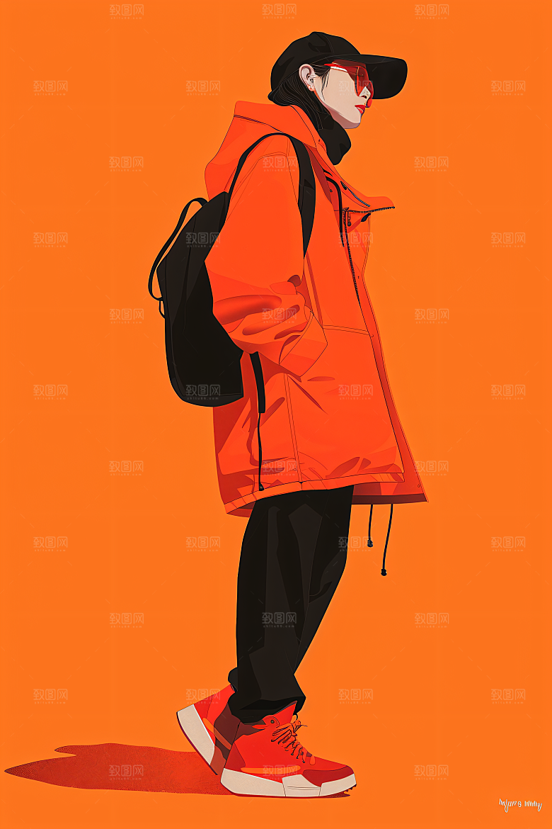 彩色潮流人物扁平风涂鸦插画