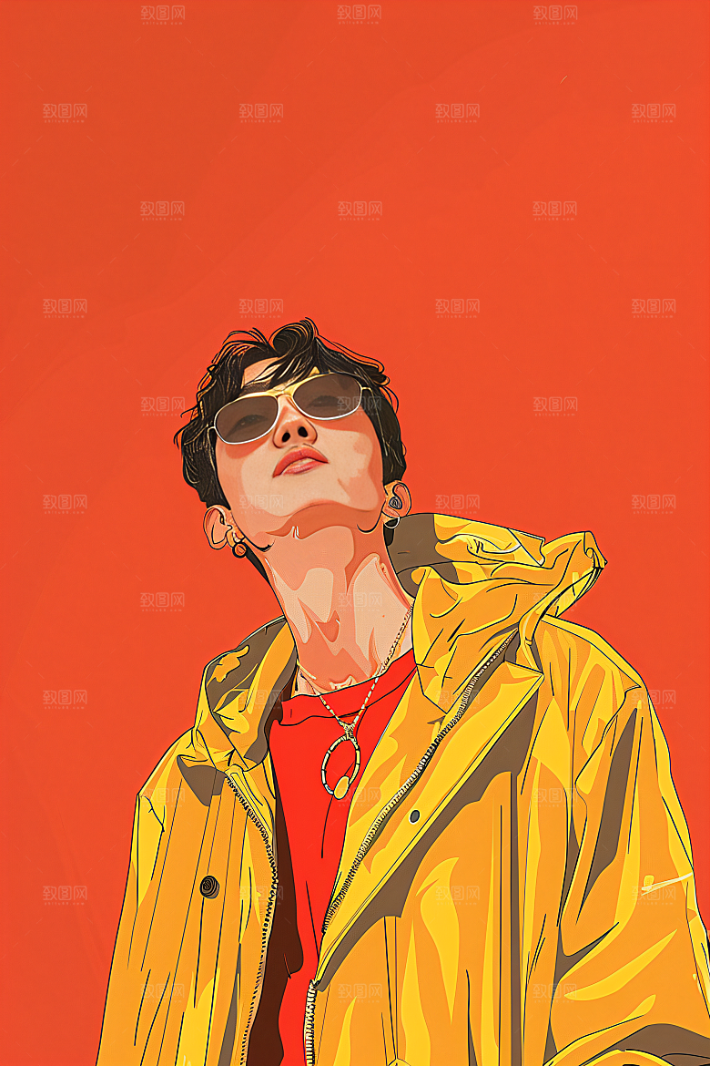 彩色潮流人物鲜明涂鸦插画