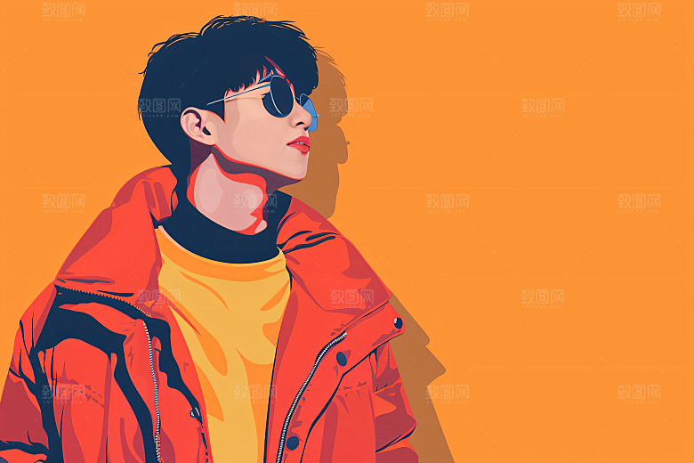 彩色潮流人物撞色高清插画