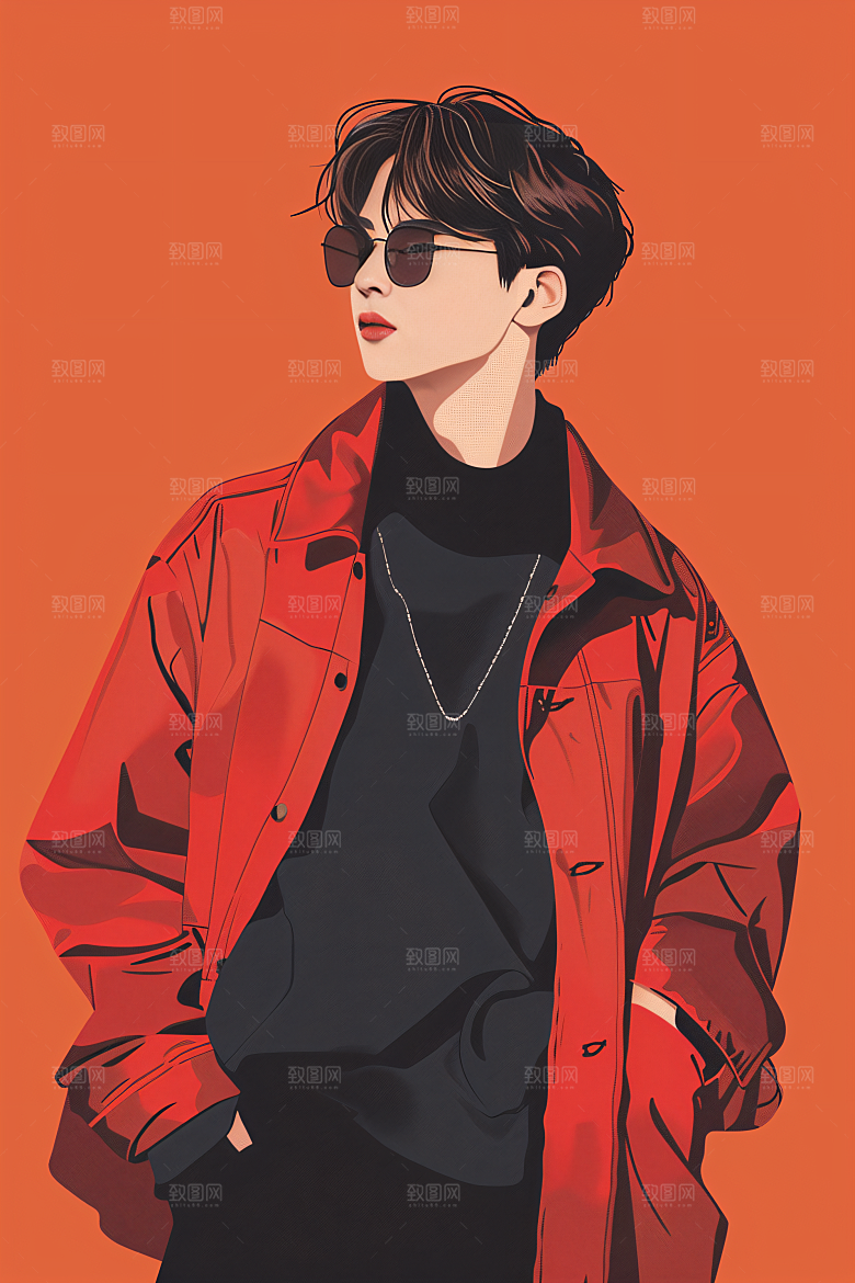 彩色潮流人物时尚鲜明插画