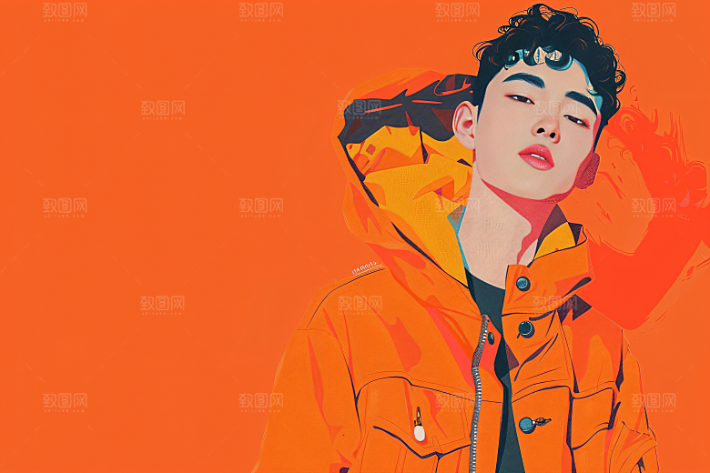 彩色潮流人物对比色鲜明插画