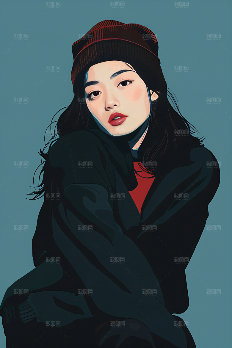 彩色潮流人物扁平风撞色插画