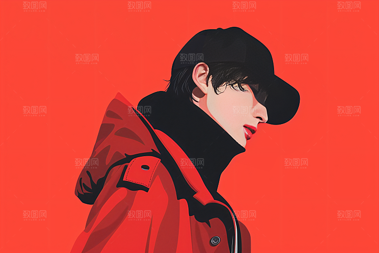 彩色潮流人物对比色扁平风插画