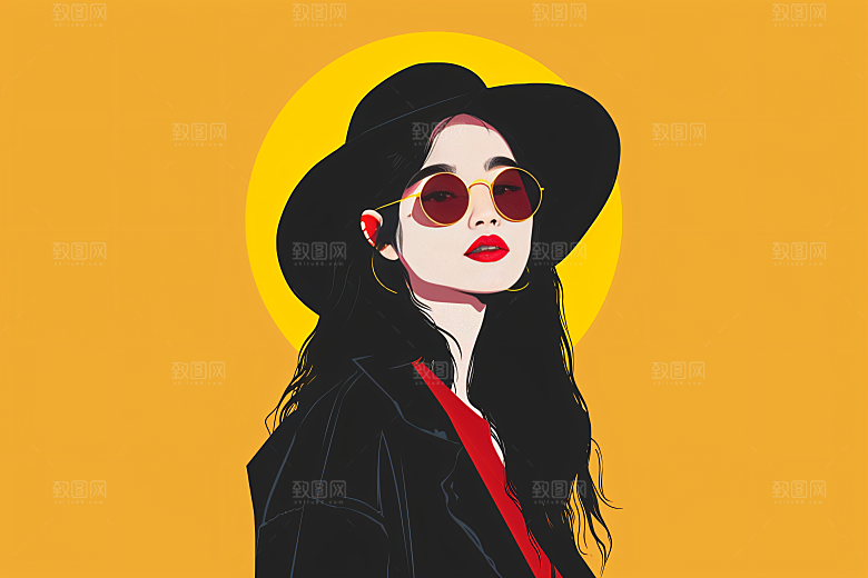 彩色潮流人物撞色涂鸦插画