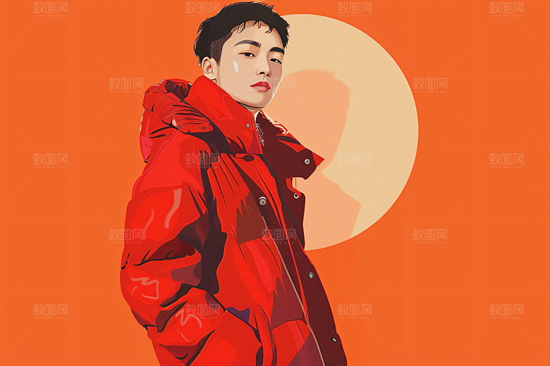 彩色潮流人物对比色平面插画