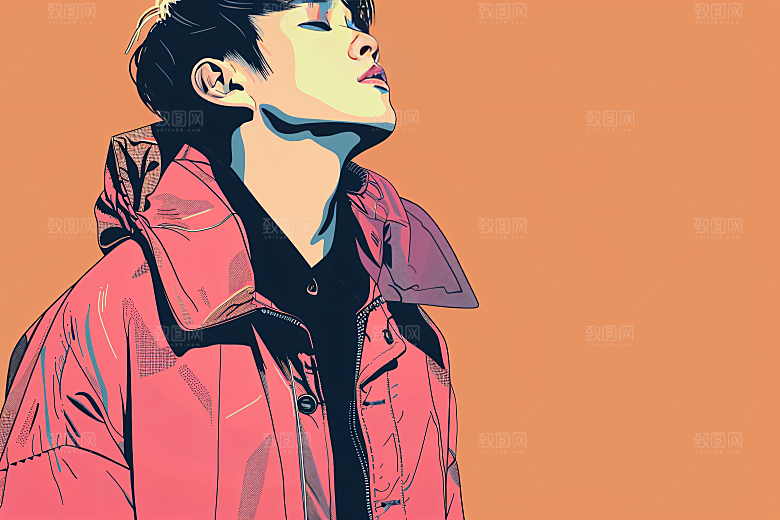 彩色潮流人物时尚橙色插画