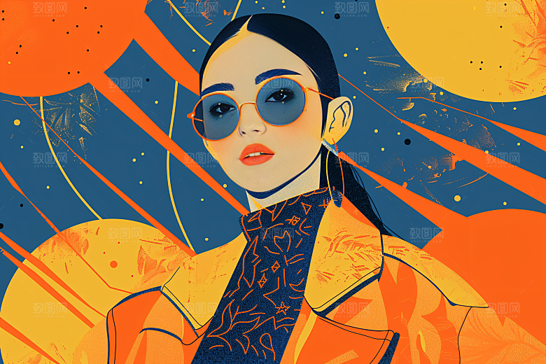 彩色潮流人物平面橙色插画