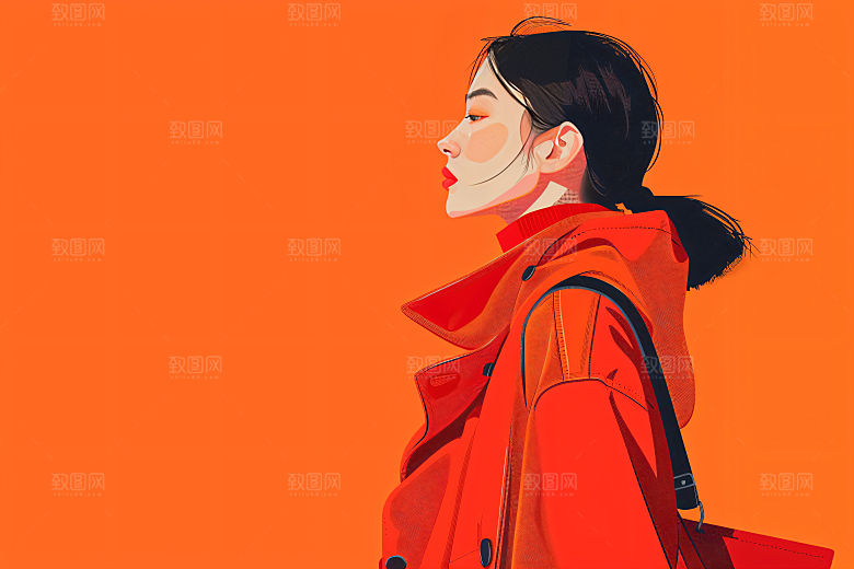 彩色潮流人物平面橙色插画