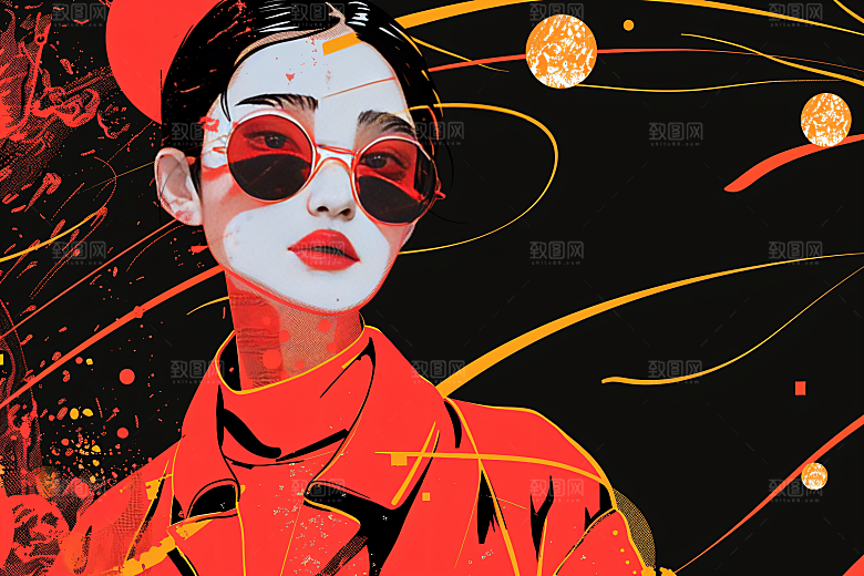 彩色潮流人物橙色高清插画