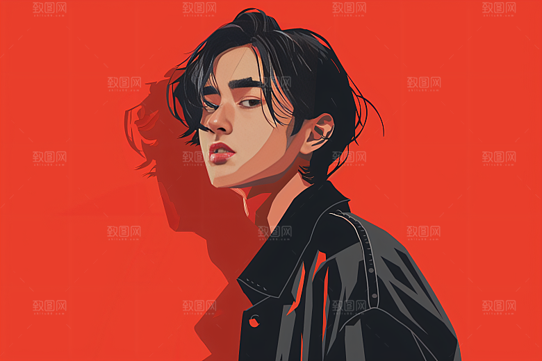 彩色潮流人物高清撞色插画