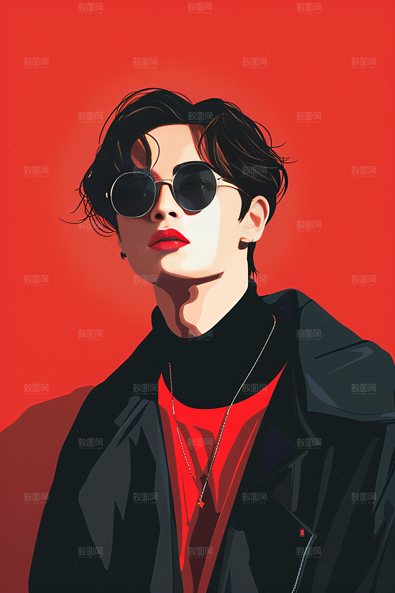 彩色潮流人物时尚扁平风插画