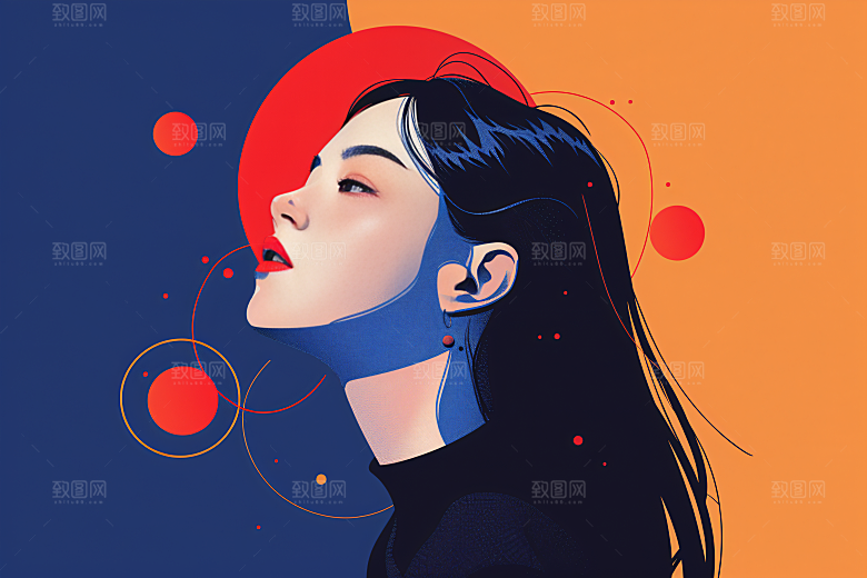 彩色潮流人物时尚撞色插画