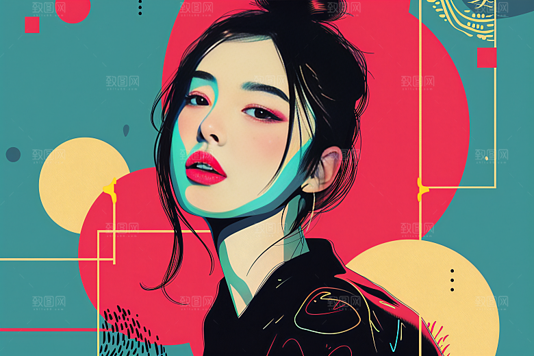 彩色潮流人物撞色扁平风插画