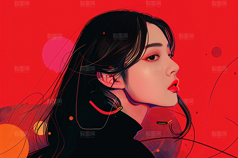 彩色潮流人物对比色高清插画