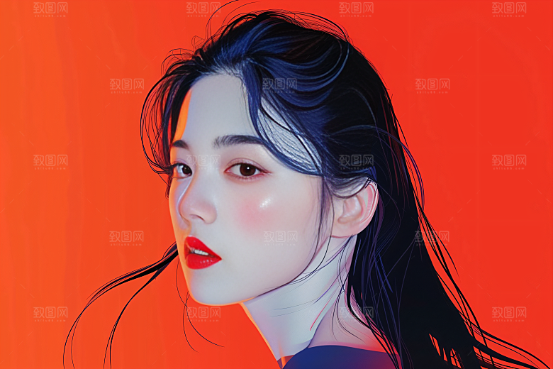 彩色潮流人物扁平风对比色插画