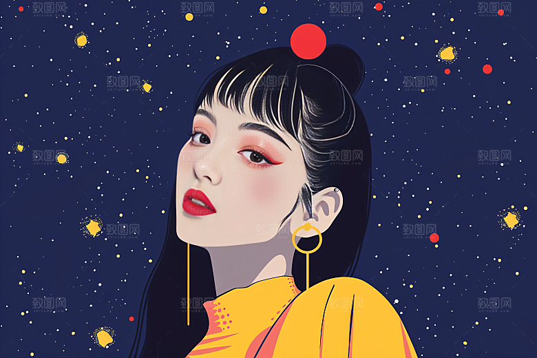 彩色潮流人物橙色平面插画