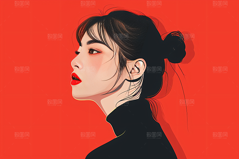 彩色潮流人物涂鸦橙色插画