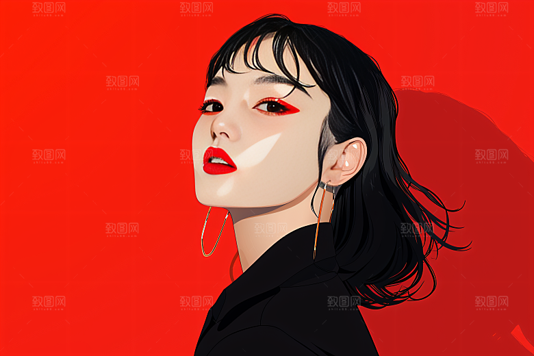 彩色潮流人物橙色平面插画