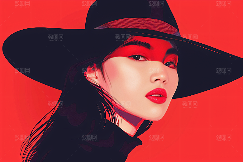 彩色潮流人物对比色时尚插画