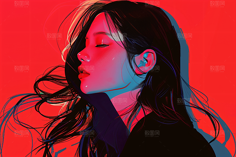 彩色潮流人物橙色鲜明插画