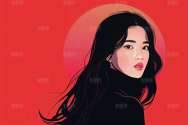 彩色潮流人物鲜明平面插画
