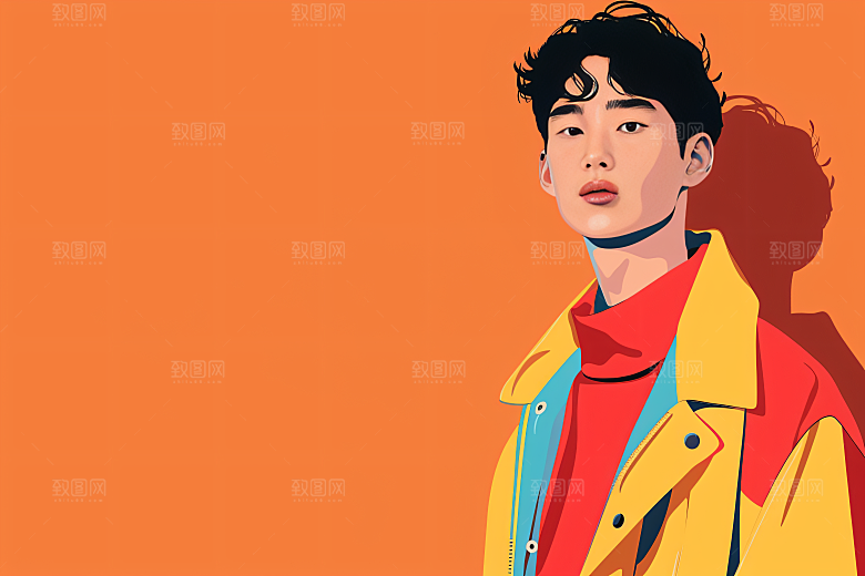 彩色潮流人物对比色撞色插画