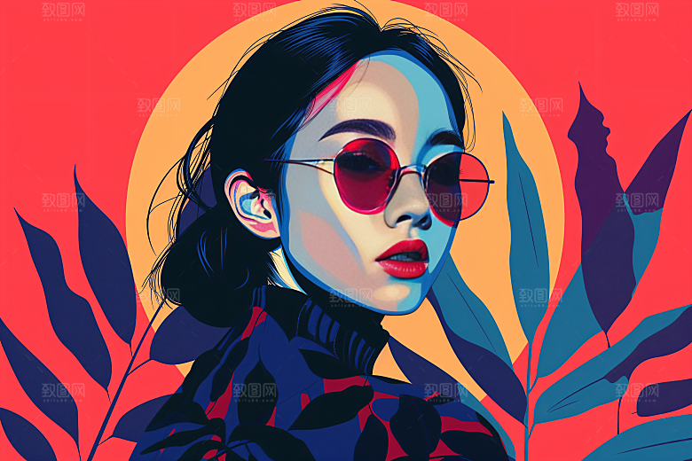 彩色潮流人物对比色涂鸦插画