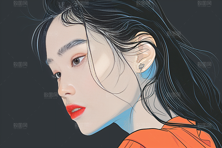 彩色潮流人物涂鸦橙色插画