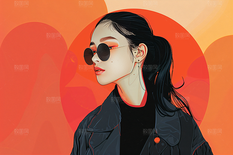 彩色潮流人物撞色高清插画