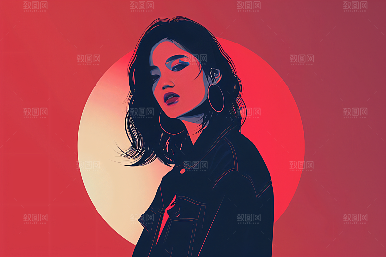 彩色潮流人物时尚对比色插画