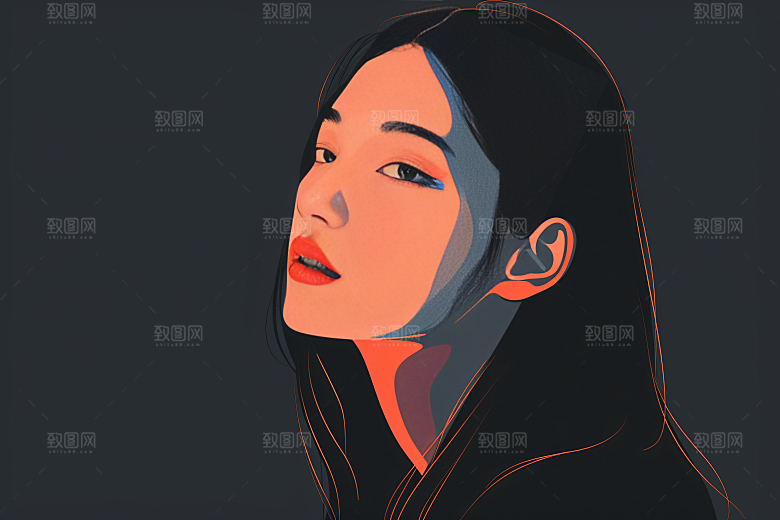 彩色潮流人物橙色撞色插画