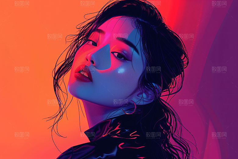 彩色潮流人物橙色撞色插画