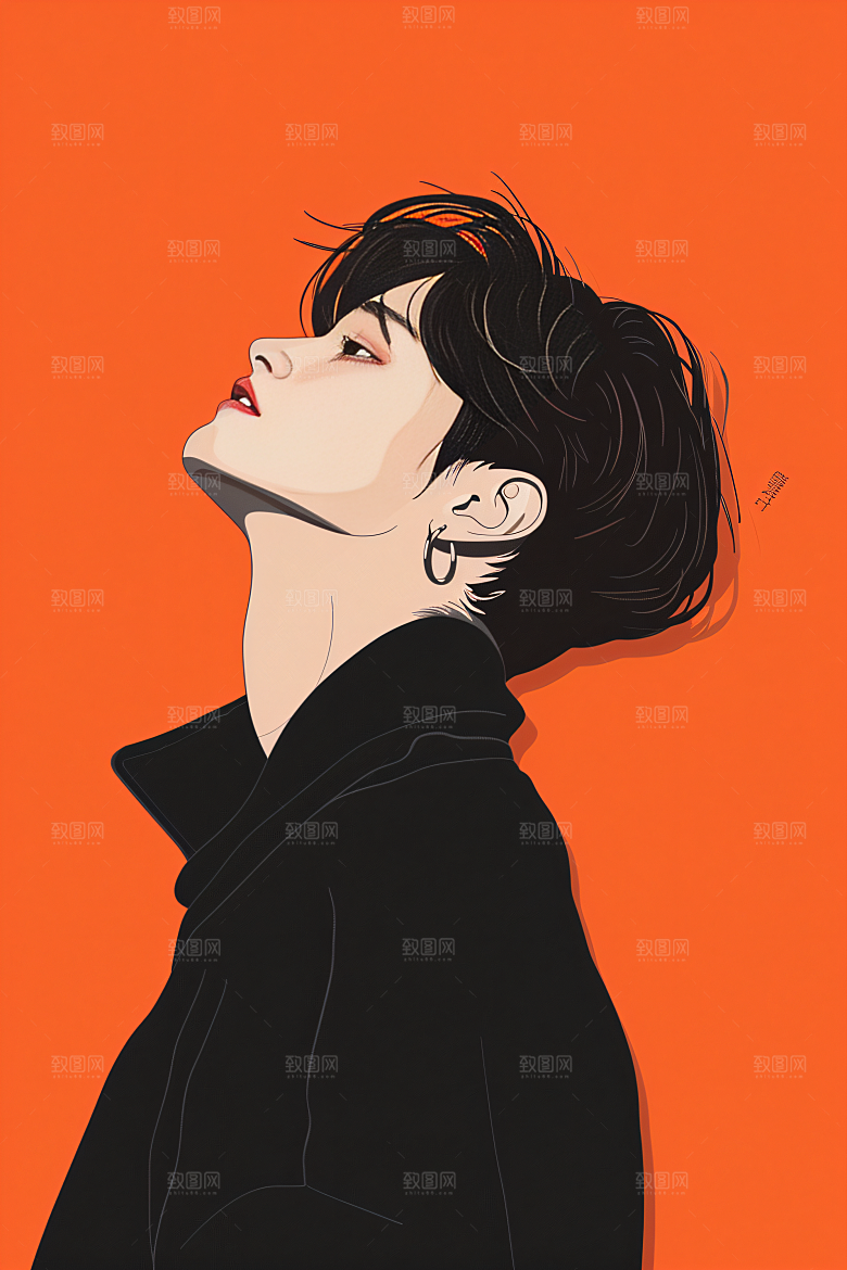 彩色潮流人物鲜明撞色插画