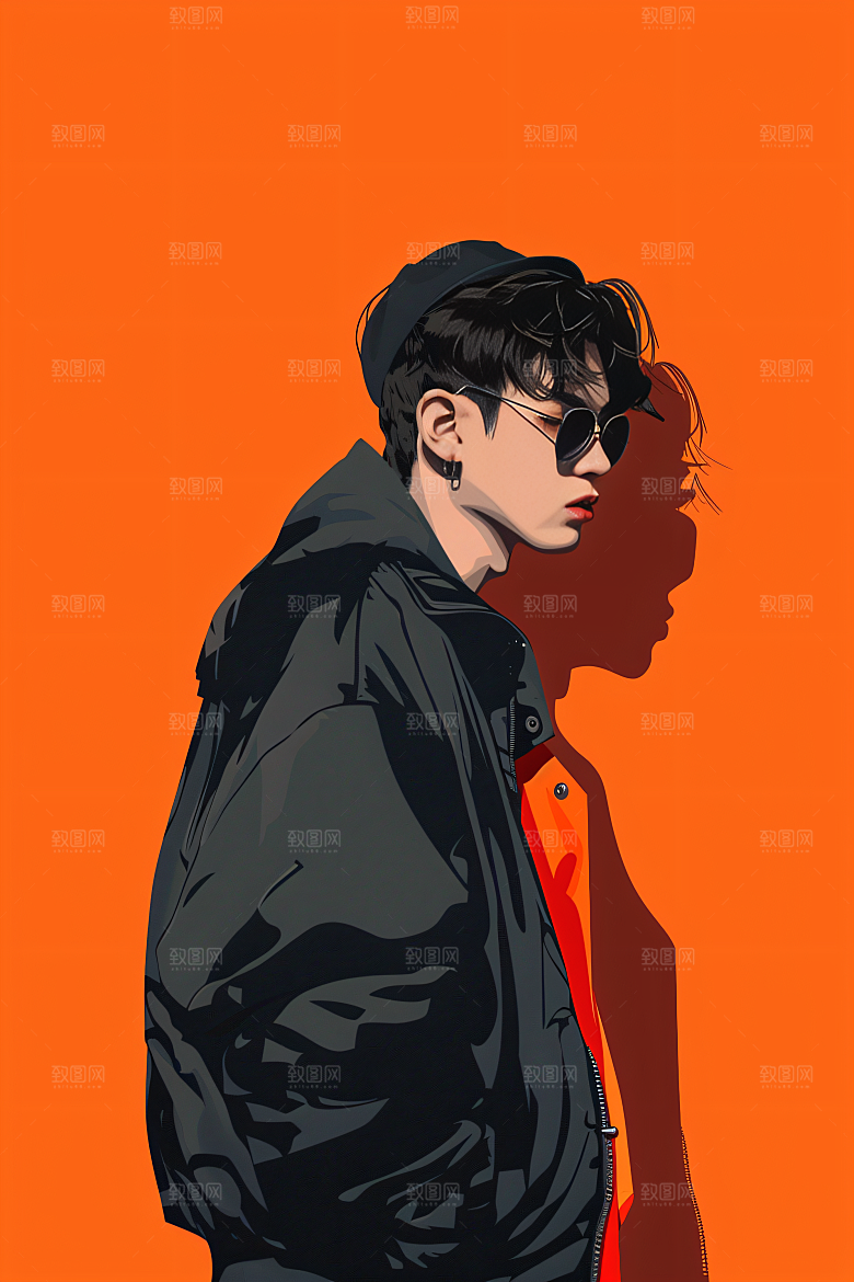 彩色潮流人物高清撞色插画