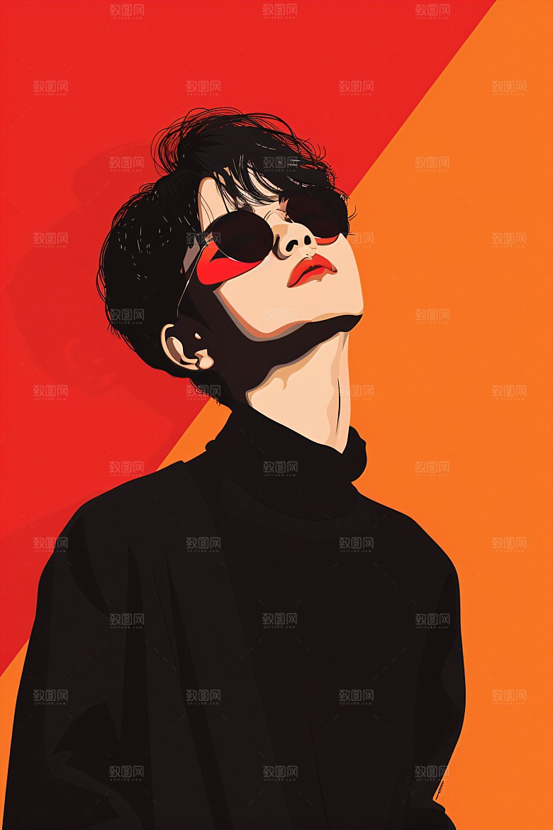 彩色潮流人物对比色扁平风插画