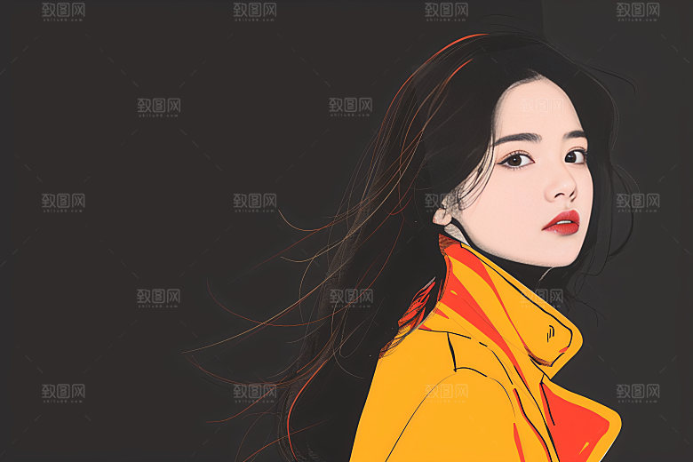 彩色潮流人物扁平风对比色插画